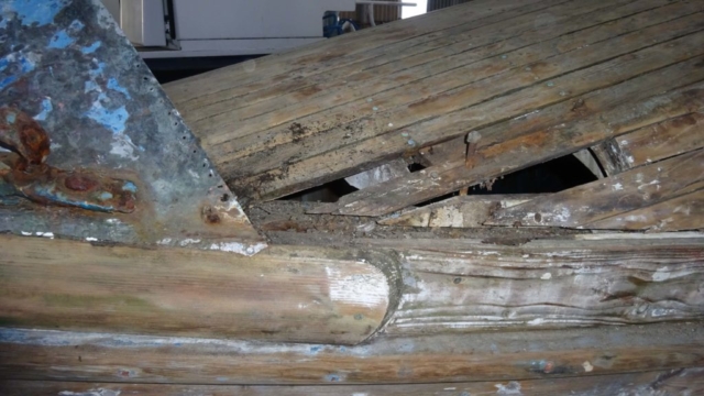 Rotten wood removed from foredeck